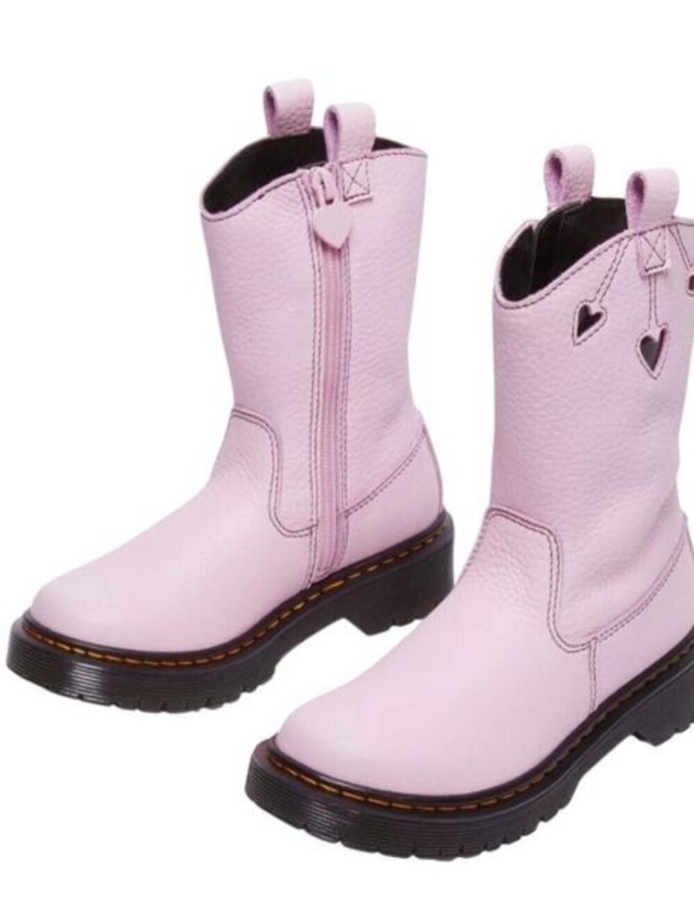 Dr. Martens Kids Bex Heart P-O Boots Uk 13 Size US 1  Pink Leather Pull-On NIB